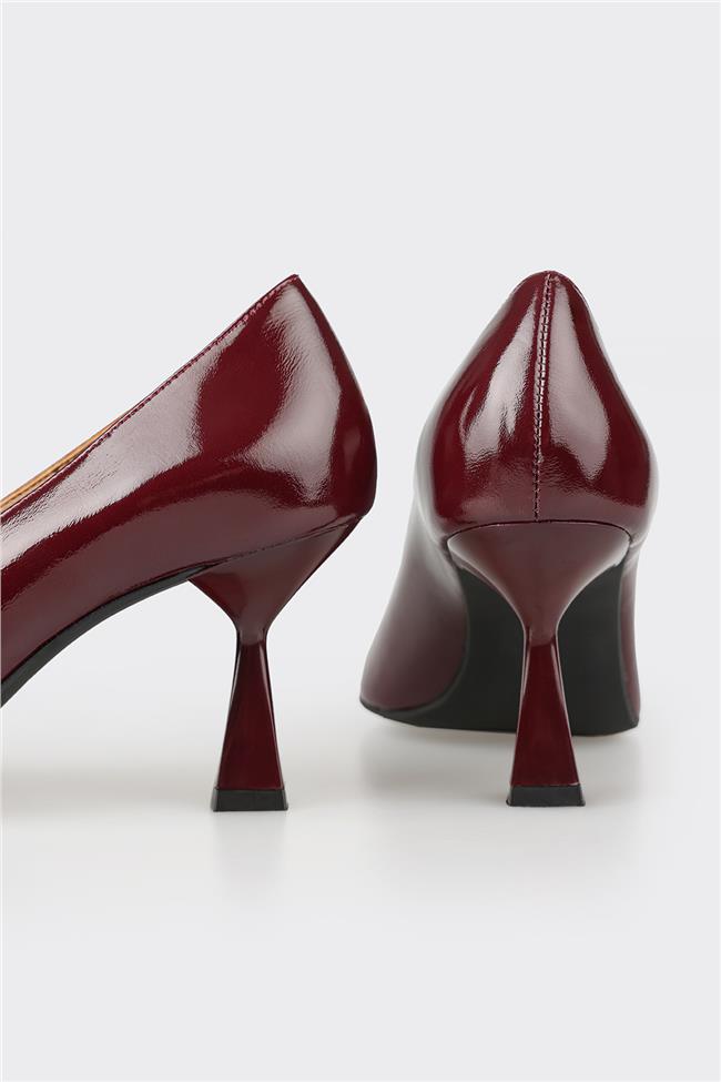 Bordo Deri Kadın Stiletto