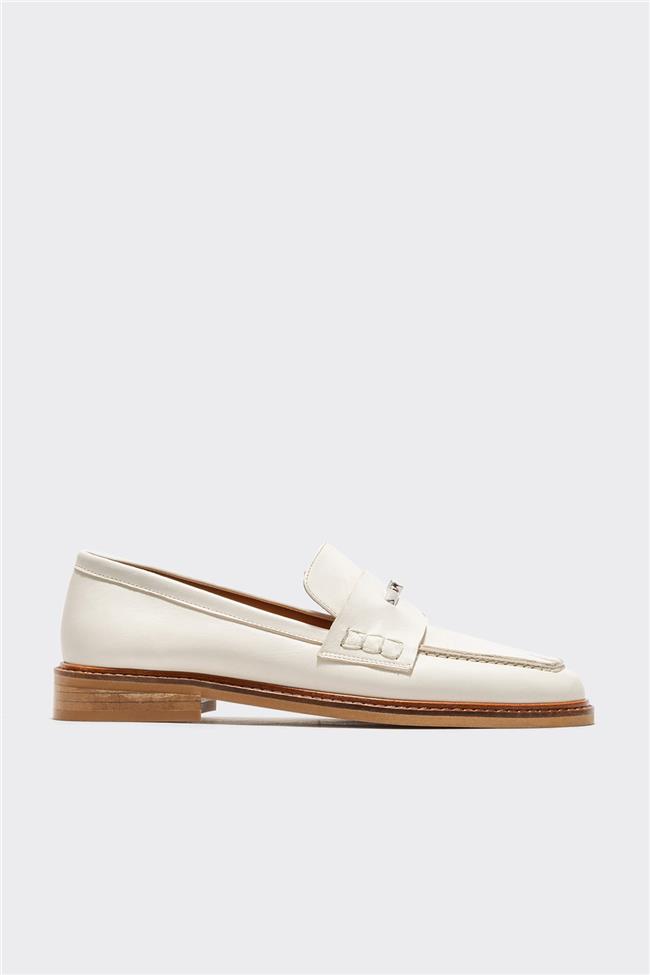 Ekru Deri Kadın Loafer