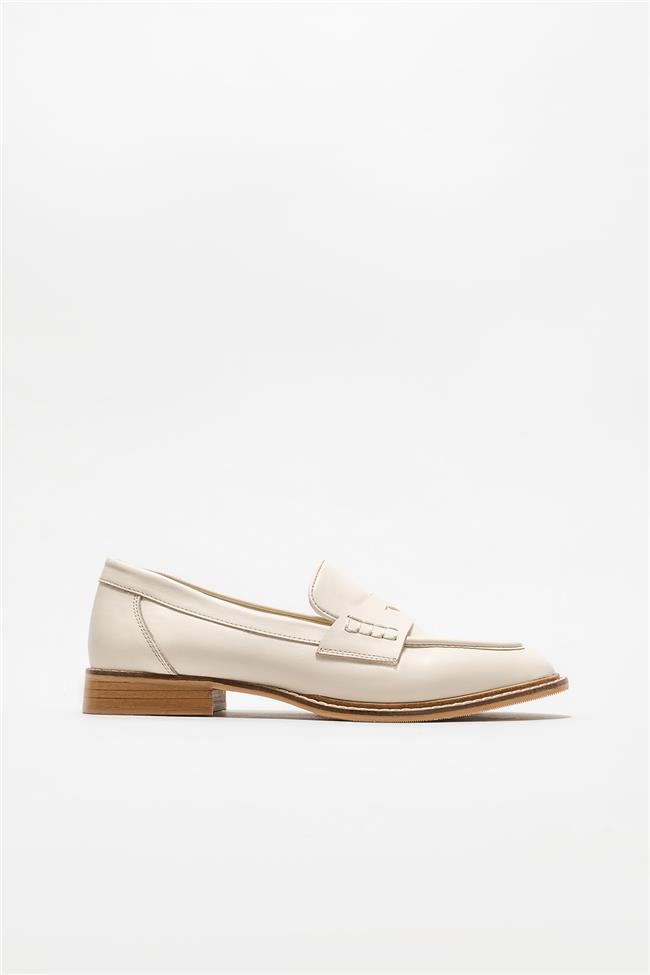 Ekru Deri Kadın Loafer