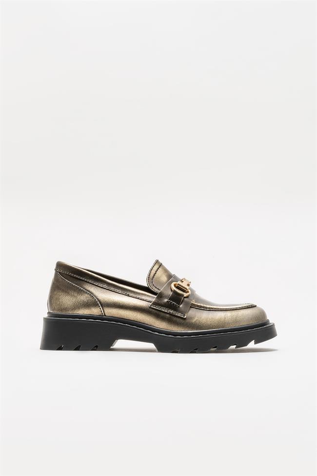 Gold Deri Kadın Loafer