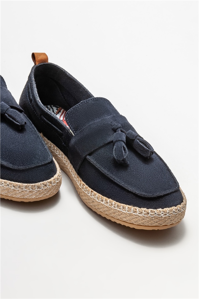 Lacivert Deri Erkek Espadril