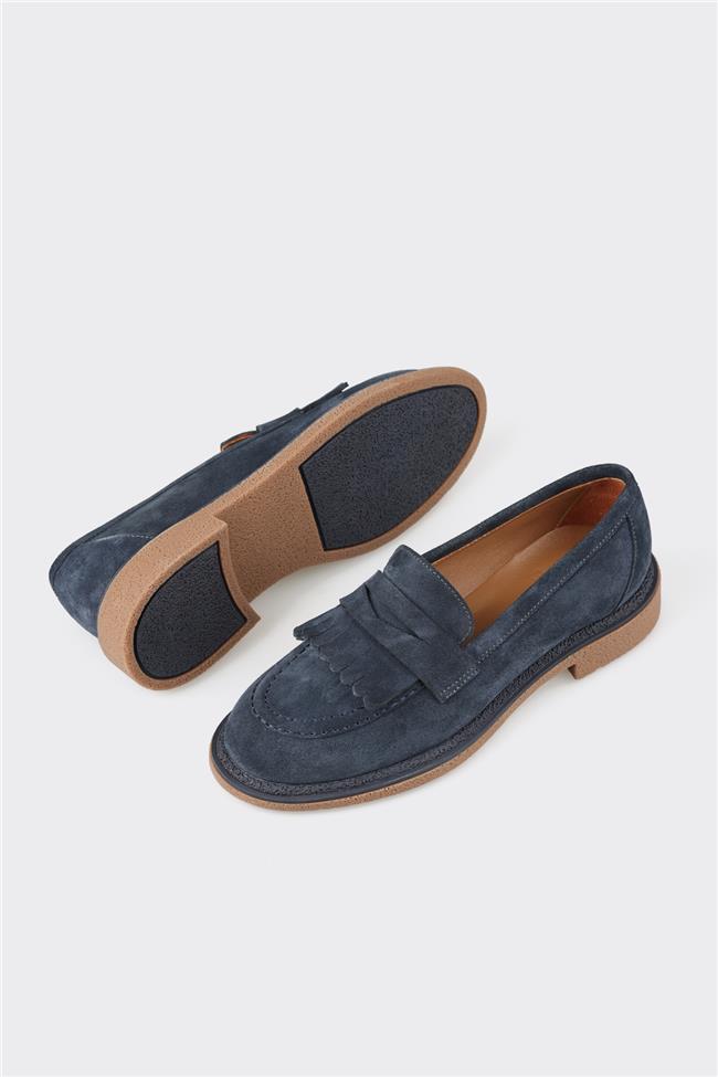 Lacivert Deri Kadın Loafer