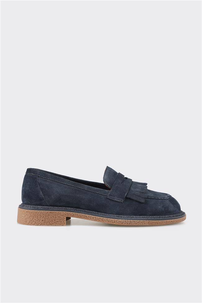 Lacivert Deri Kadın Loafer