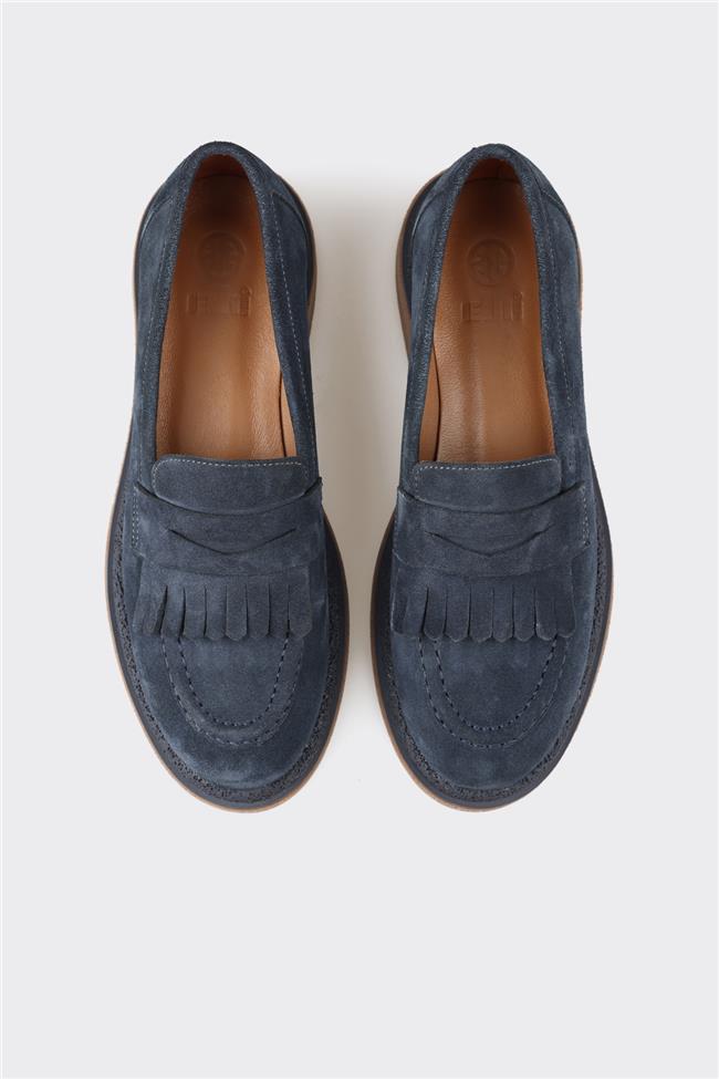 Lacivert Deri Kadın Loafer