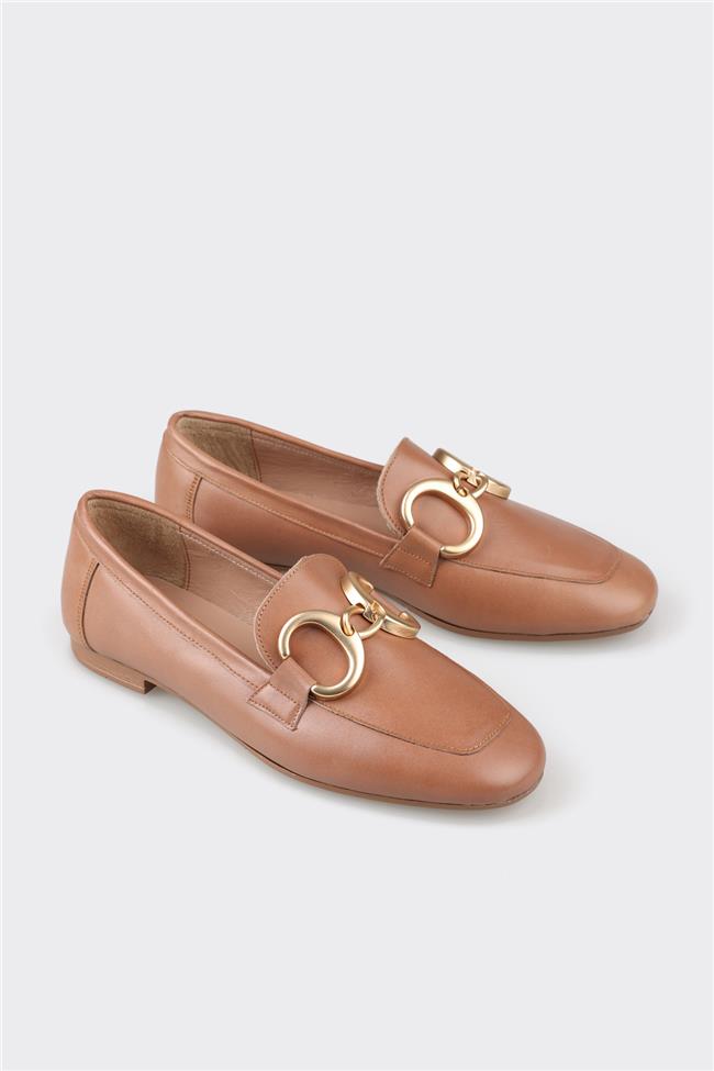 Naturel Deri Kadın Loafer