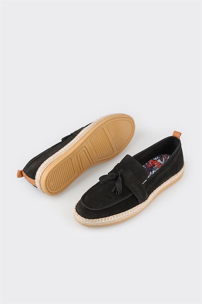 Siyah Deri Erkek Espadril