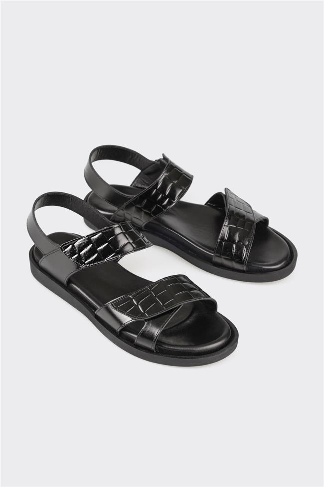 Siyah Deri Erkek Sandalet