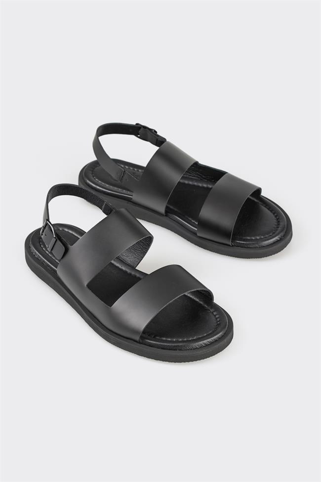 Siyah Deri Erkek Sandalet