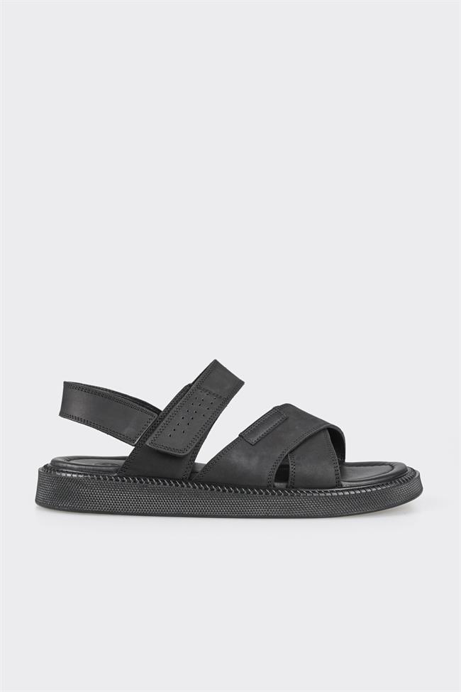 Siyah Deri Erkek Sandalet