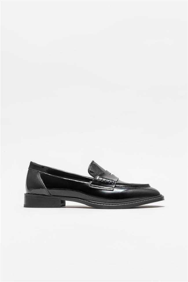 Siyah Deri Kadın Loafer