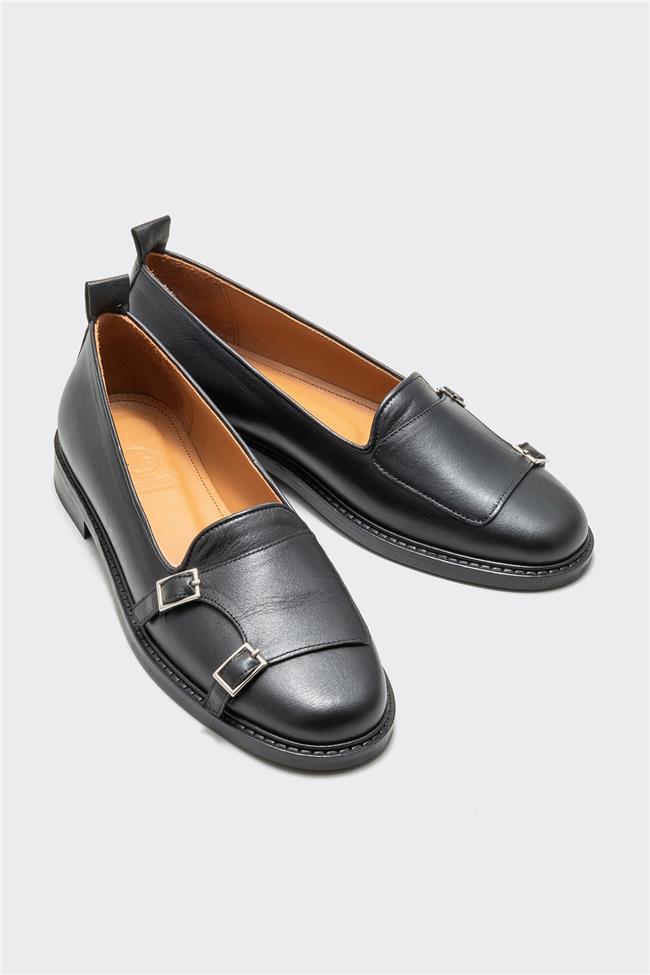 Siyah Deri Kadın Loafer