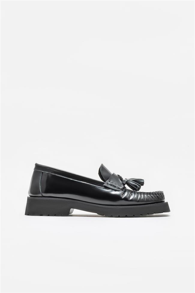 Siyah Deri Kadın Loafer