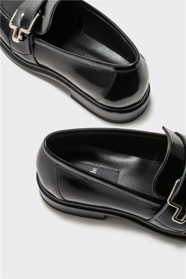 Siyah Deri Kadın Loafer