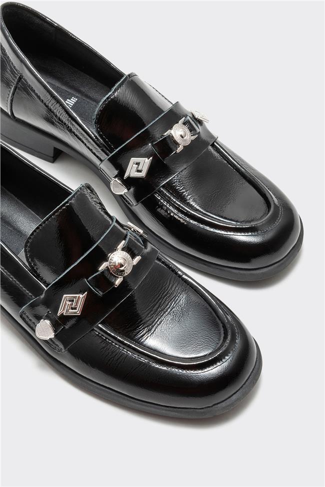 Siyah Deri Kadın Loafer