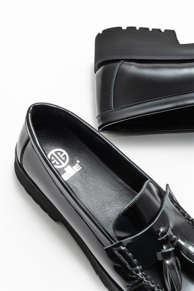 Siyah Deri Kadın Loafer