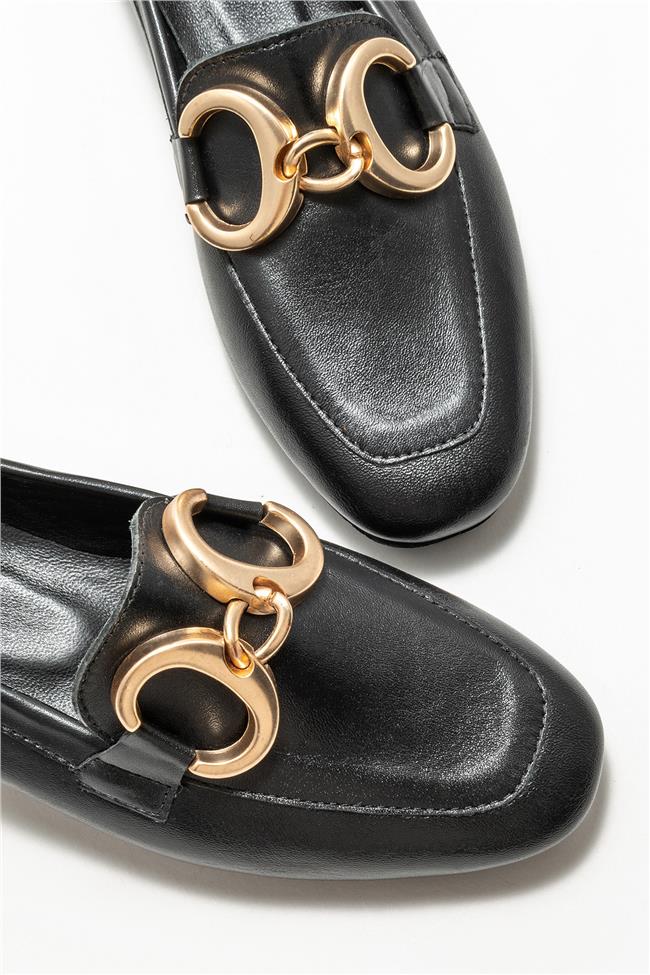 Siyah Deri Kadın Loafer