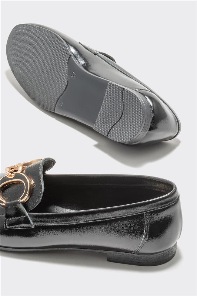 Siyah Deri Kadın Loafer