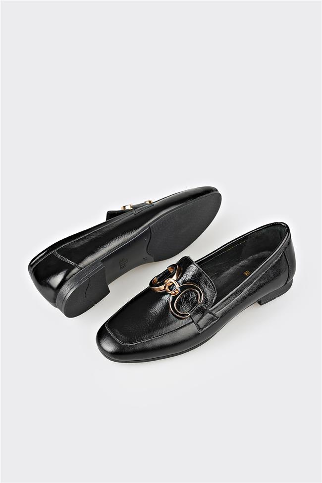 Siyah Deri Kadın Loafer