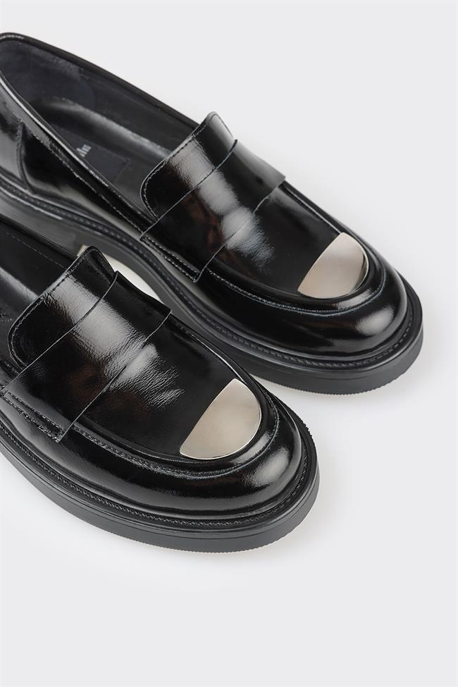 Siyah Deri Kadın Loafer