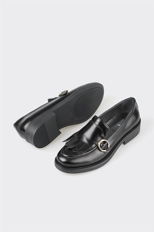 Siyah Deri Kadın Loafer