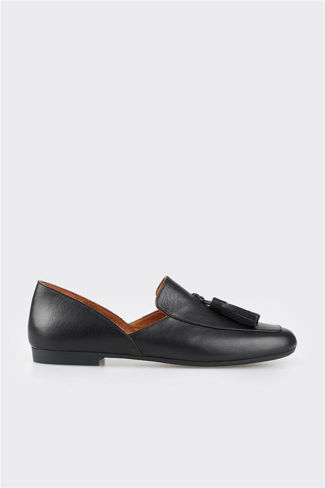 Siyah Deri Kadın Loafer