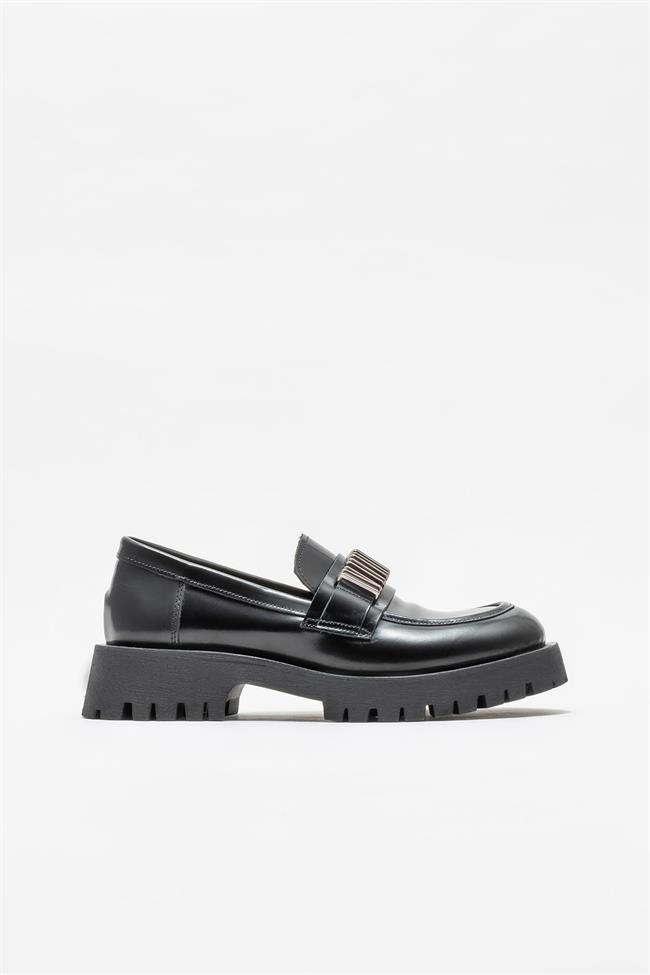 Siyah Deri Kadın Loafer