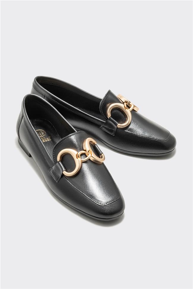 Siyah Deri Kadın Loafer