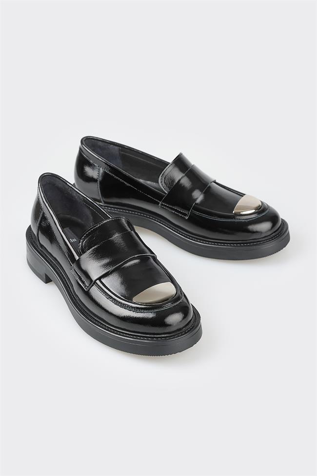 Siyah Deri Kadın Loafer