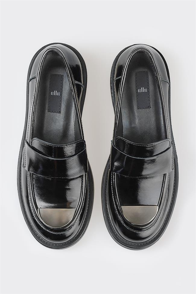 Siyah Deri Kadın Loafer