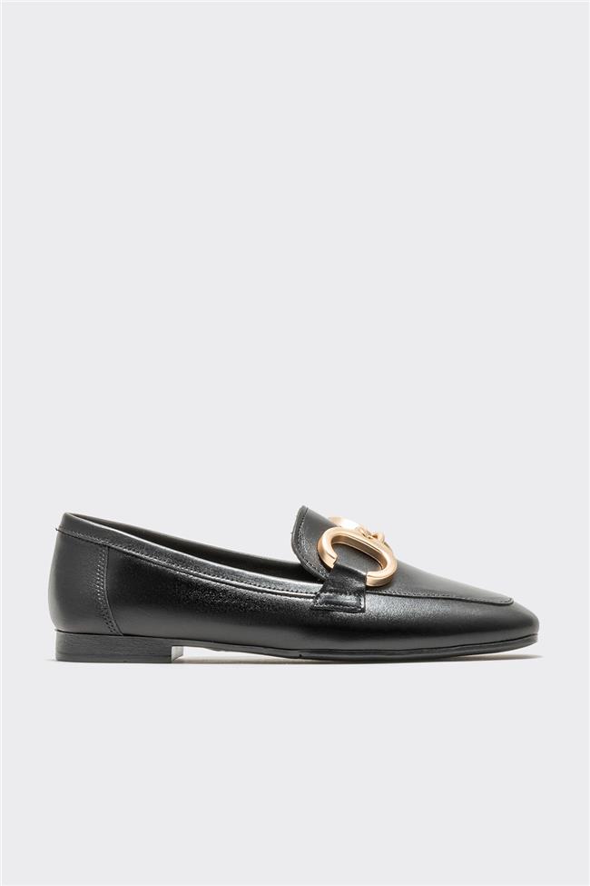 Siyah Deri Kadın Loafer