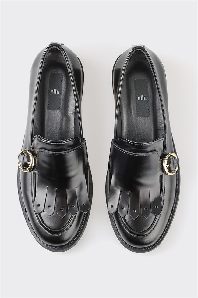 Siyah Deri Kadın Loafer