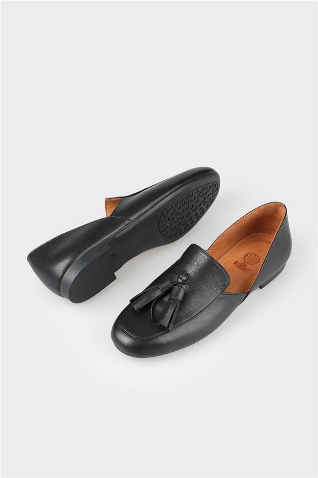 Siyah Deri Kadın Loafer