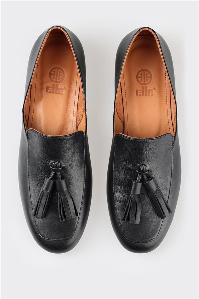 Siyah Deri Kadın Loafer