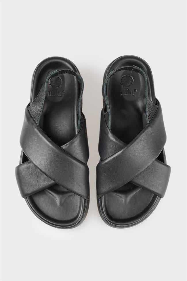 Siyah Deri Kadın Spor Sandalet