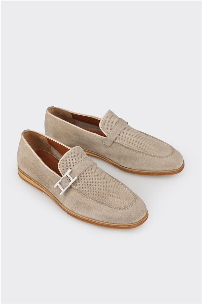 Bej Deri Erkek Loafer