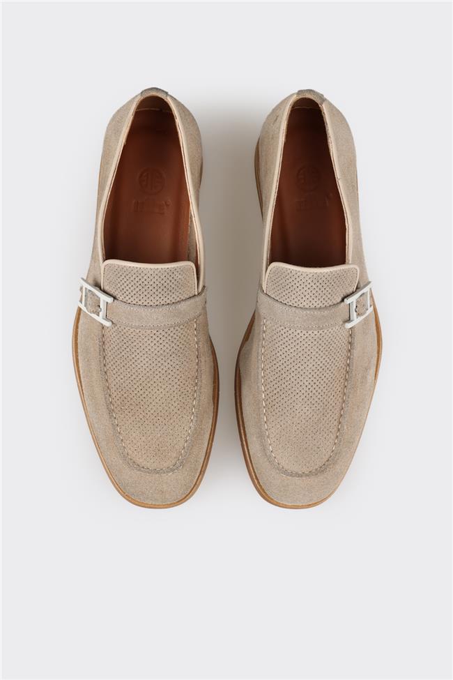 Bej Deri Erkek Loafer
