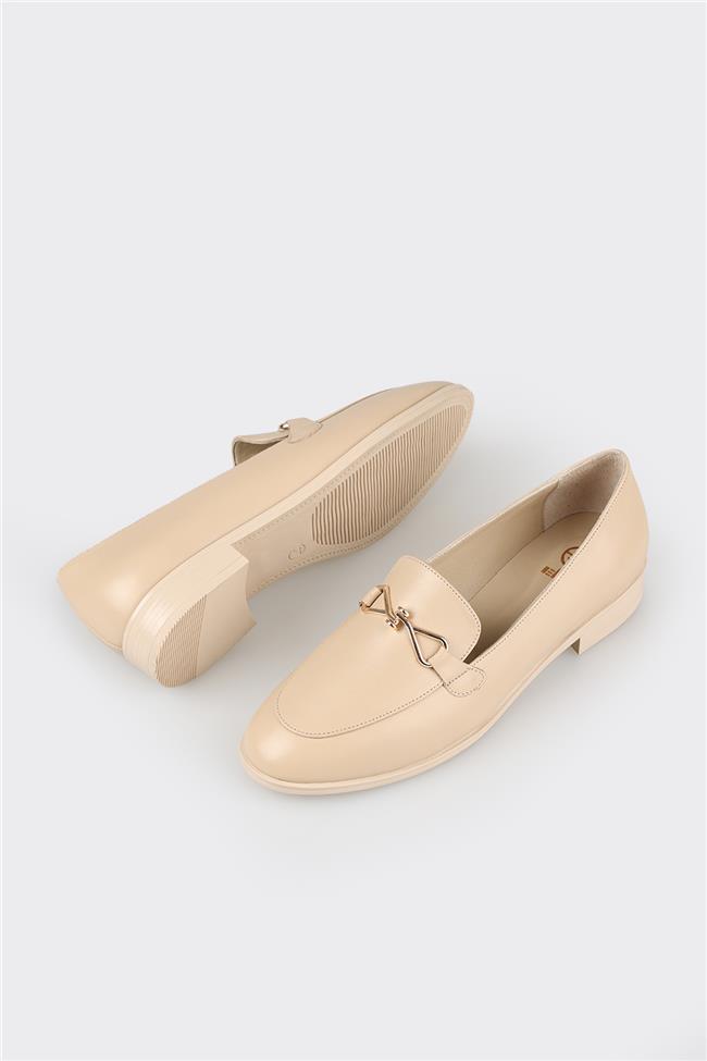 Bej Deri Kadın Loafer