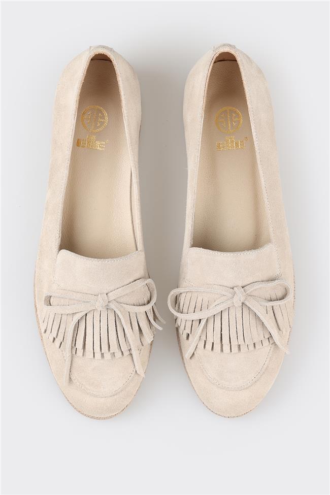 Bej Deri Kadın Loafer
