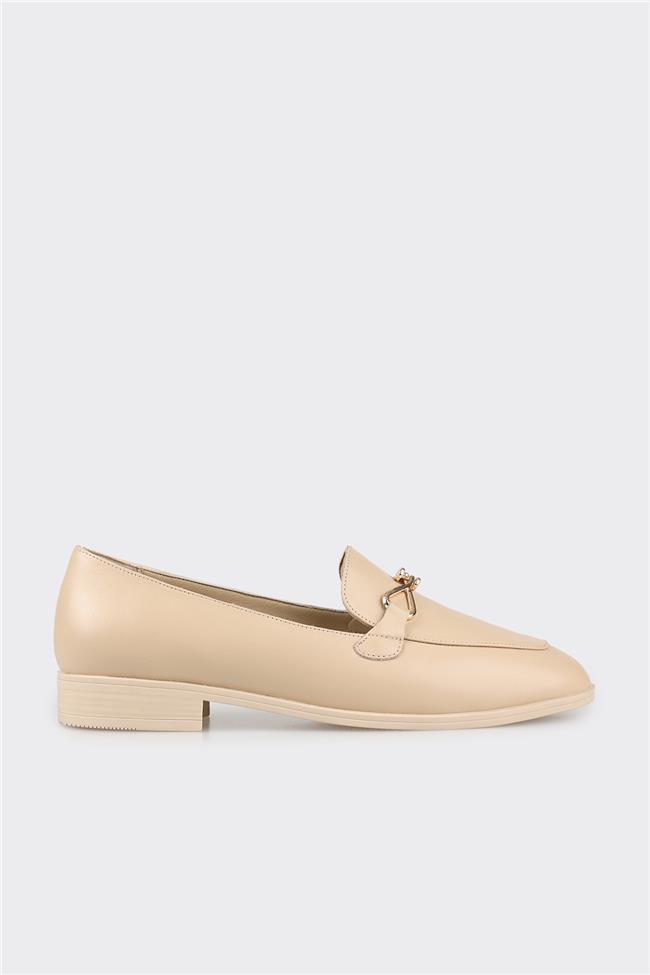 Bej Deri Kadın Loafer
