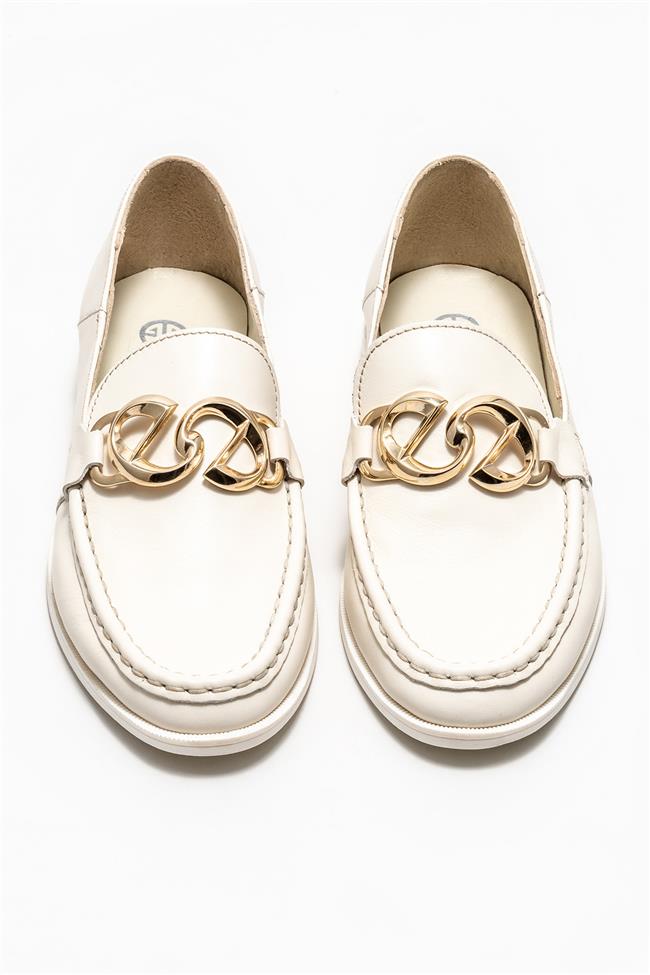 Bej Deri Kadın Loafer