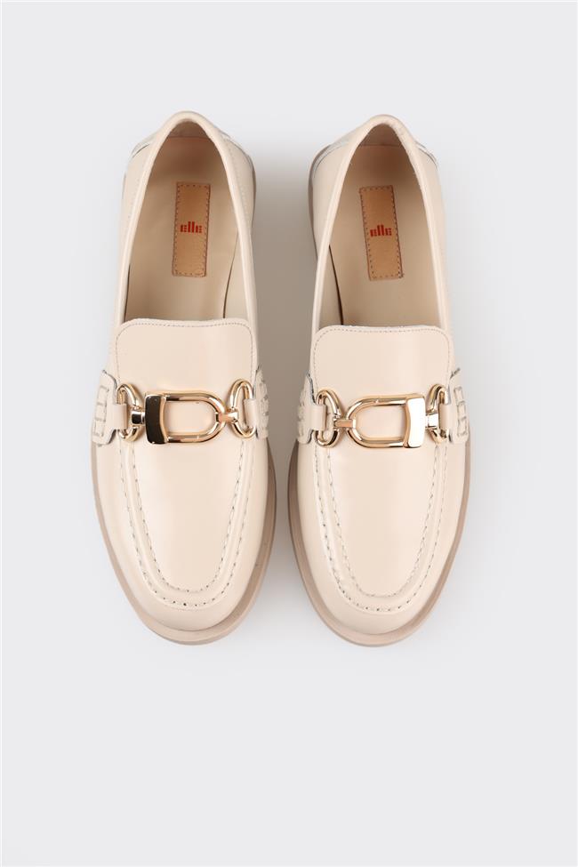 Bej Deri Kadın Loafer