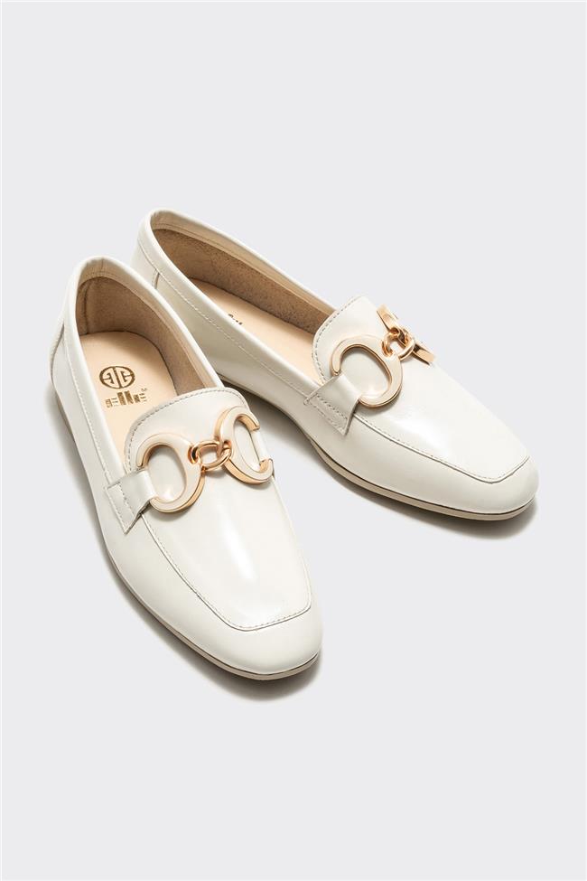 Bej Deri Kadın Loafer