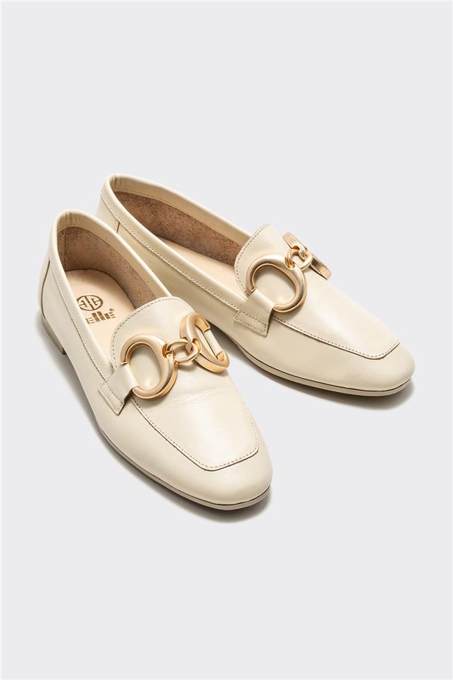 Bej Deri Kadın Loafer