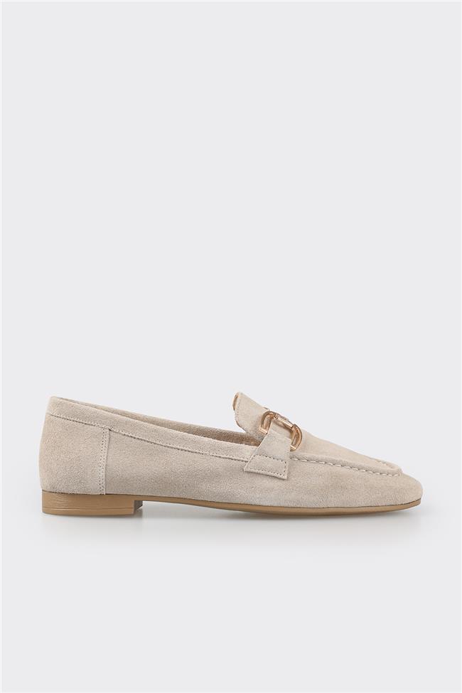 Bej Deri Kadın Loafer