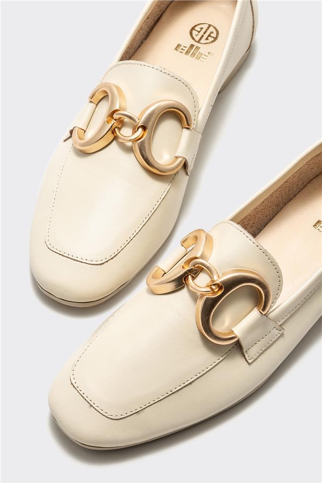 Bej Deri Kadın Loafer