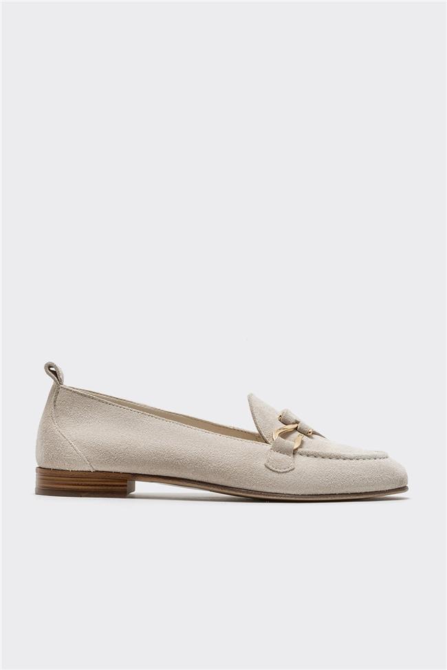 Bej Deri Kadın Loafer
