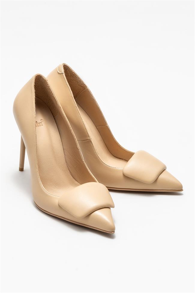 Bej Deri Kadın Stiletto