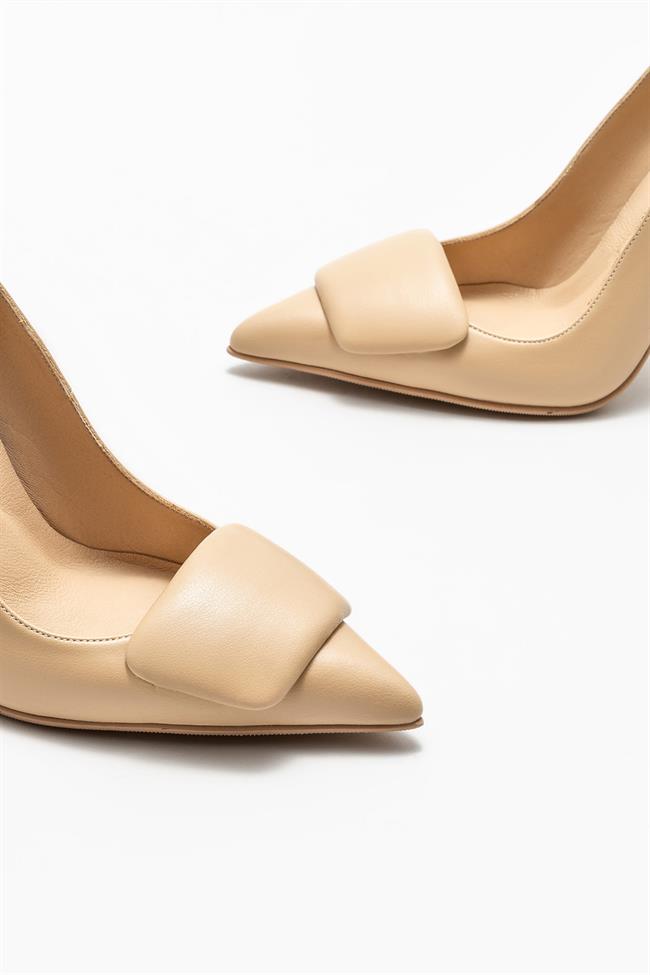 Bej Deri Kadın Stiletto