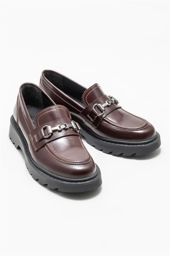 Bordo Deri Kadın Loafer