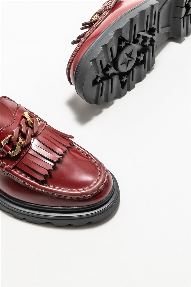 Bordo Deri Kadın Loafer
